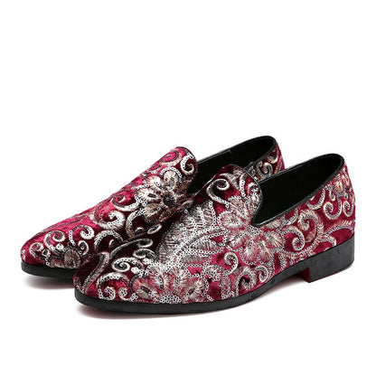 Embroidered Fleur-de-lys Men’s Slip On Loafer Shoes