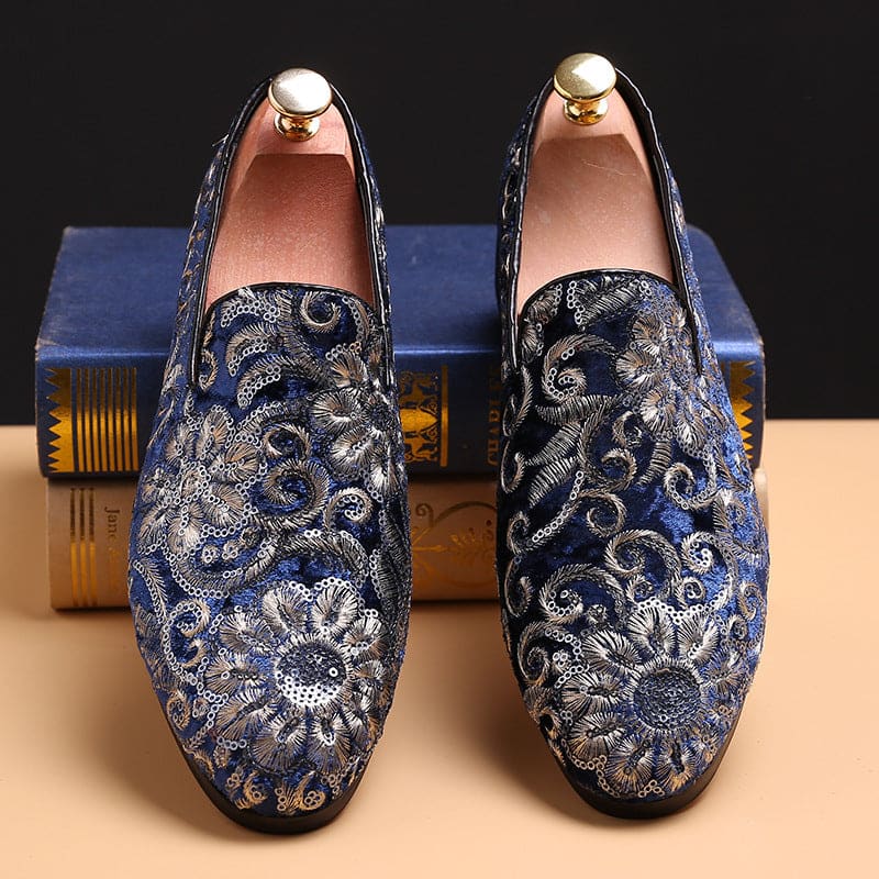 Embroidered Fleur-de-lys Men’s Slip On Loafer Shoes