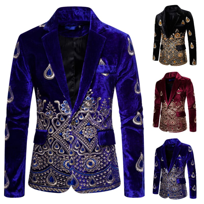 Ethnic Print Single-Breasted Rhinestone Smart Jacket