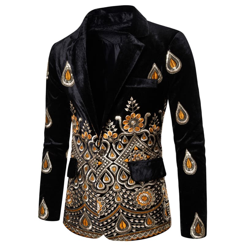 Ethnic Print Single-Breasted Rhinestone Smart Jacket