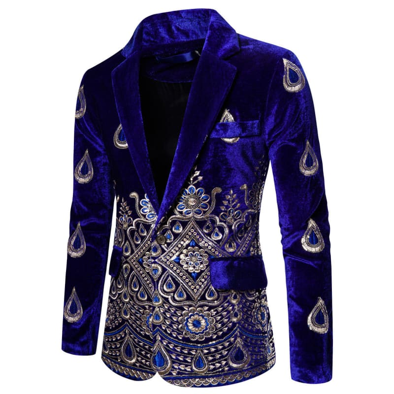 Ethnic Print Single-Breasted Rhinestone Smart Jacket