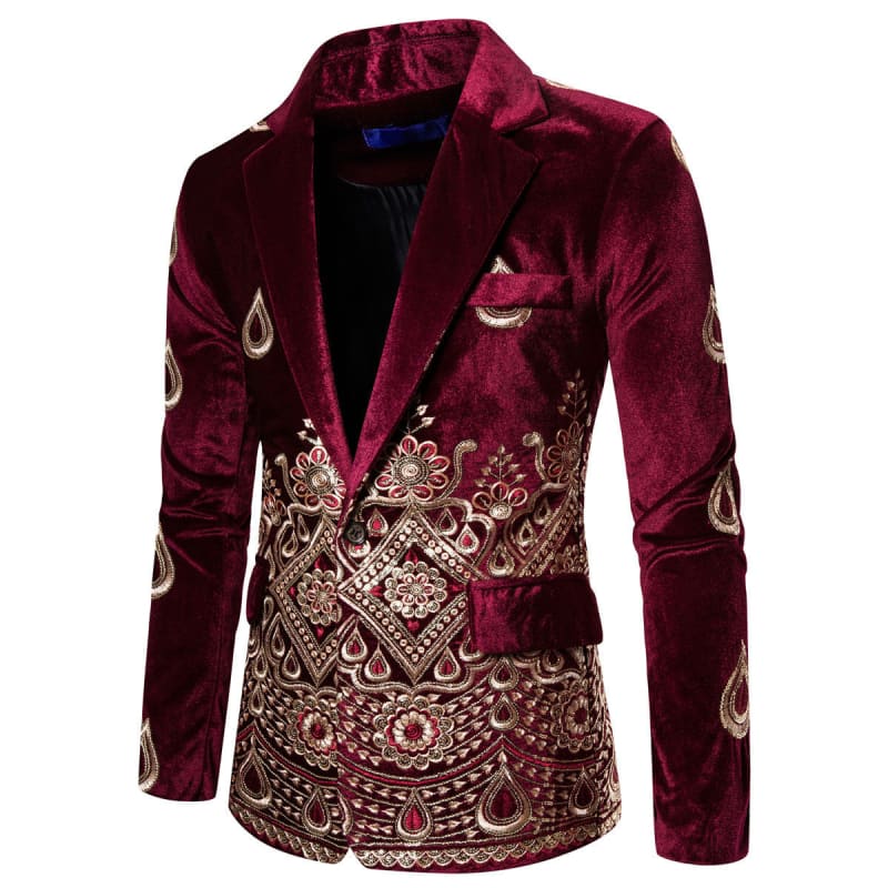 Ethnic Print Single-Breasted Rhinestone Smart Jacket