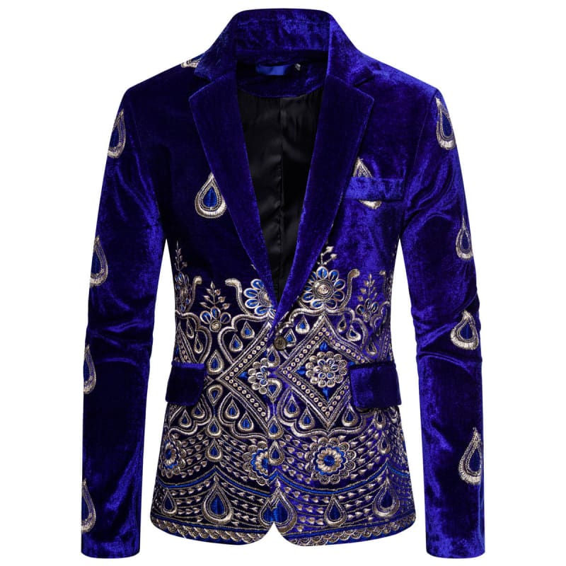 Ethnic Print Single-Breasted Rhinestone Smart Jacket Navy