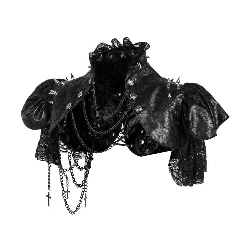 Punk, Steampunk Vegan Leather And Lace Rivetted Chain Detail Shawl - Pleasures and Sins   Pleasures and Sins