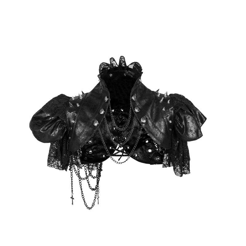 Punk, Steampunk Vegan Leather And Lace Rivetted Chain Detail Shawl - Pleasures and Sins   Pleasures and Sins