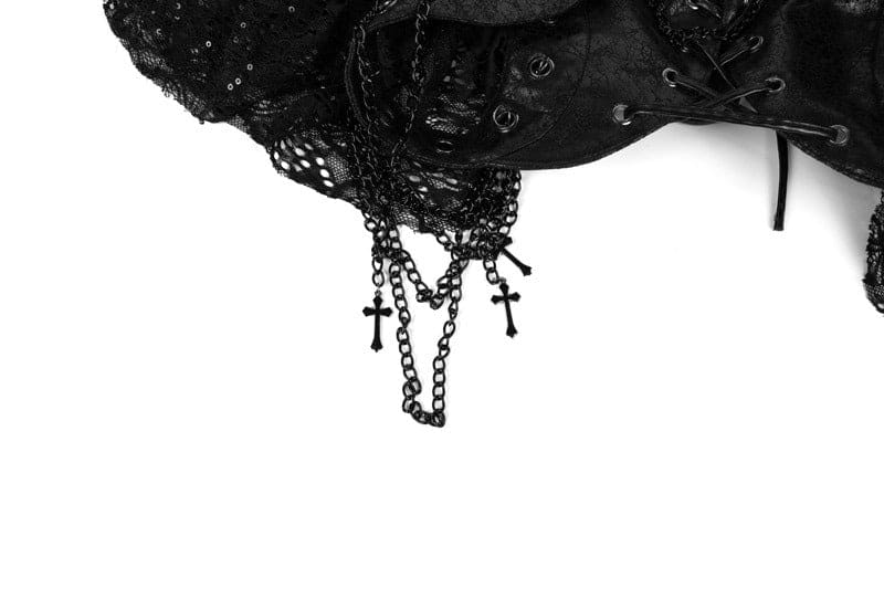 Punk, Steampunk Vegan Leather And Lace Rivetted Chain Detail Shawl - Pleasures and Sins   Pleasures and Sins