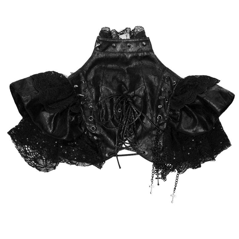 Punk, Steampunk Vegan Leather And Lace Rivetted Chain Detail Shawl - Pleasures and Sins   Pleasures and Sins