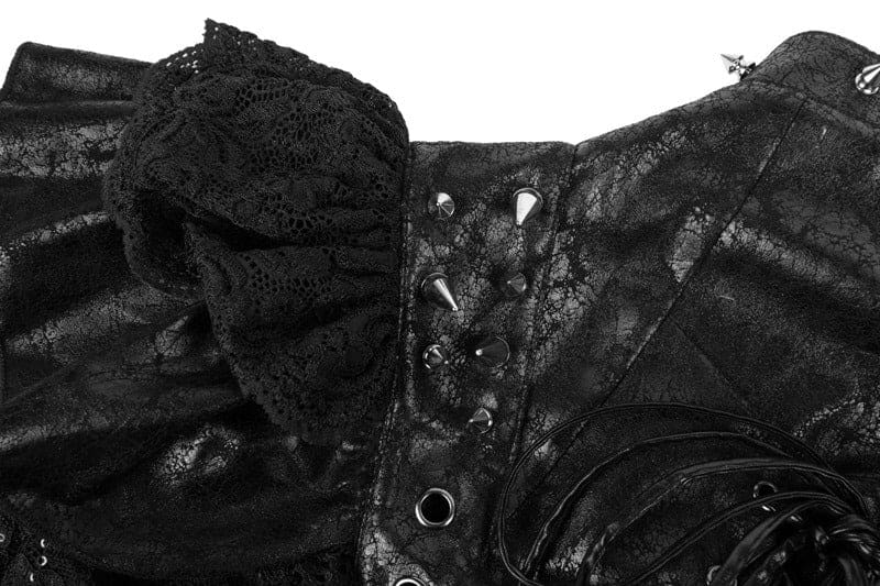 Punk, Steampunk Vegan Leather And Lace Rivetted Chain Detail Shawl - Pleasures and Sins   Pleasures and Sins