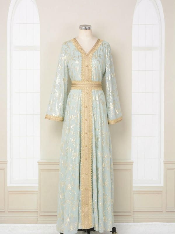 Evening Dress Muslim with Flower Gold Stamping Robe light