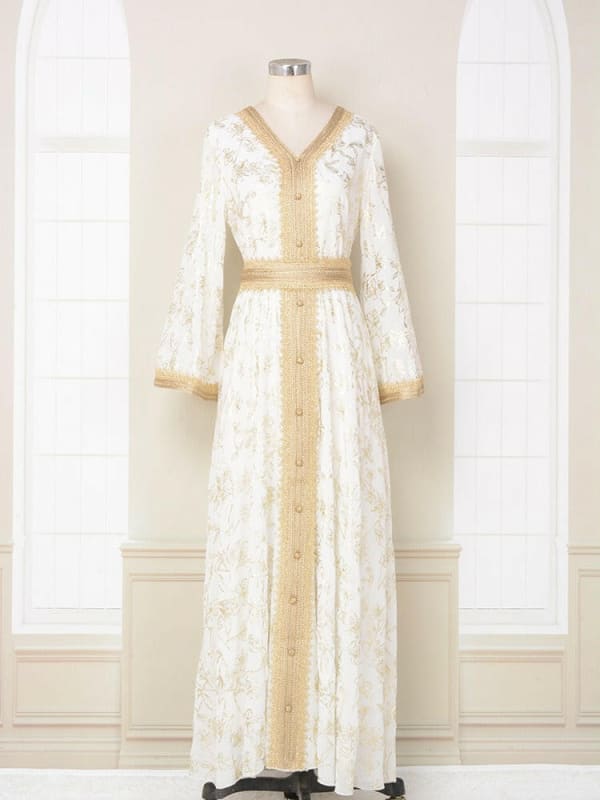 Evening Dress Muslim with Flower Gold Stamping Robe