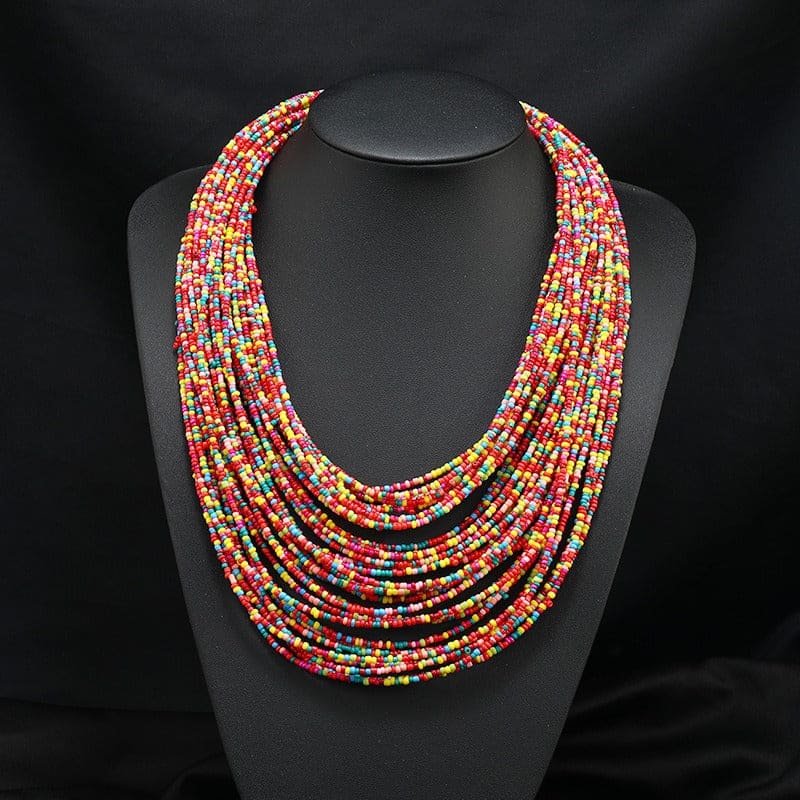 Exaggerated Multi-Layer Beaded Short Bohemian Necklace