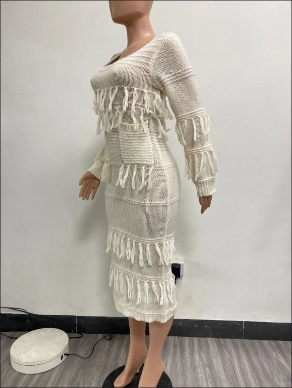 Exquisite Women’s Sexy Low Cut Fringed Midi Dress