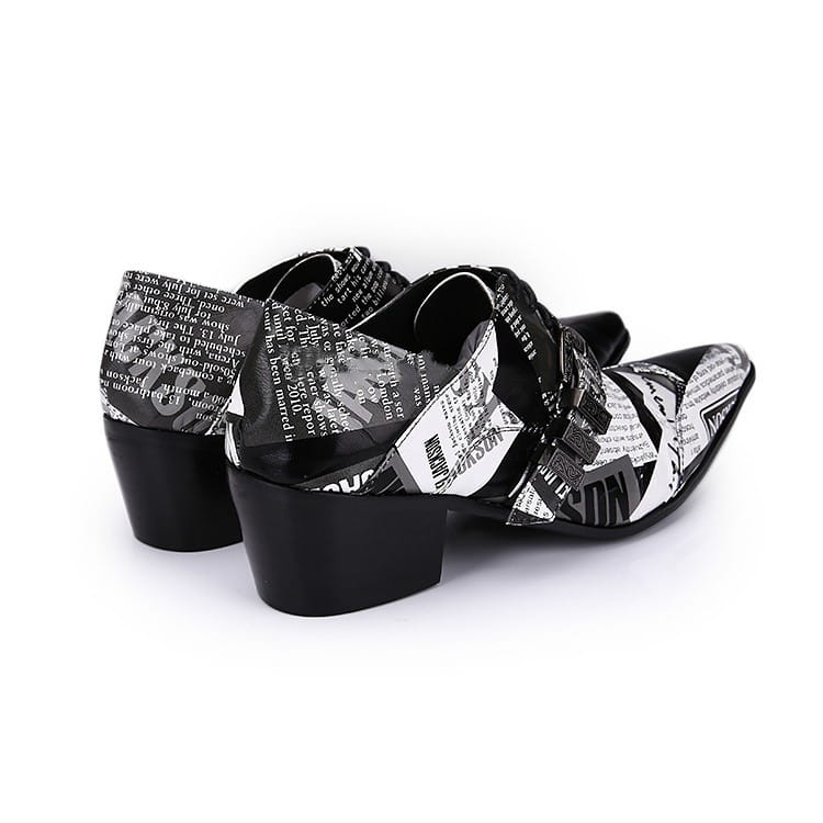 Stylish Michael Jackson Newspaper Print Leather Lace-up Shoes with chunky heels.