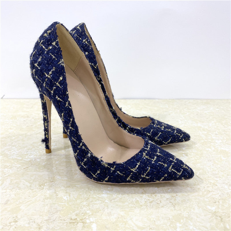 New Woven High Heel Shoes Stiletto Heel Shallow Mouth