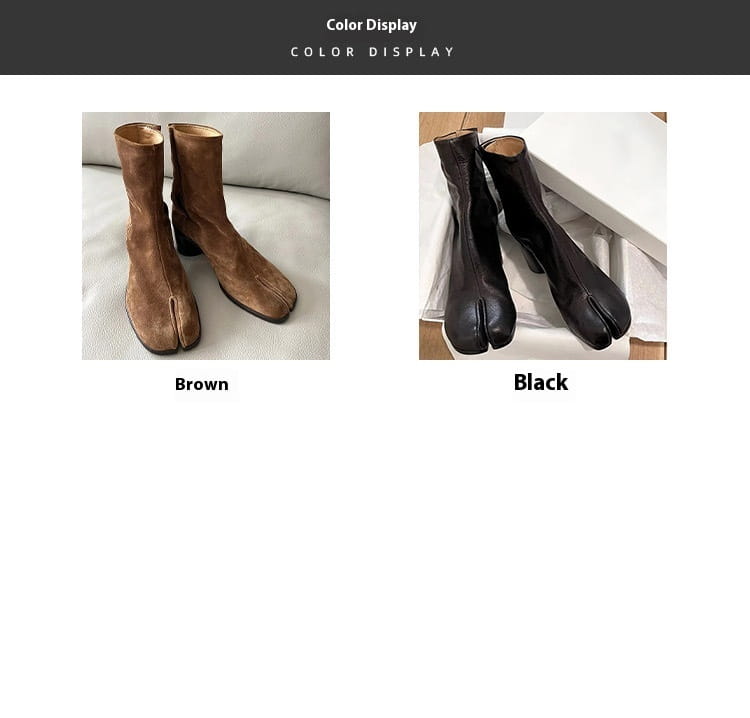 Genuine Suede Split Toe Tabi Boots in stylish brown and black options for trendy looks.