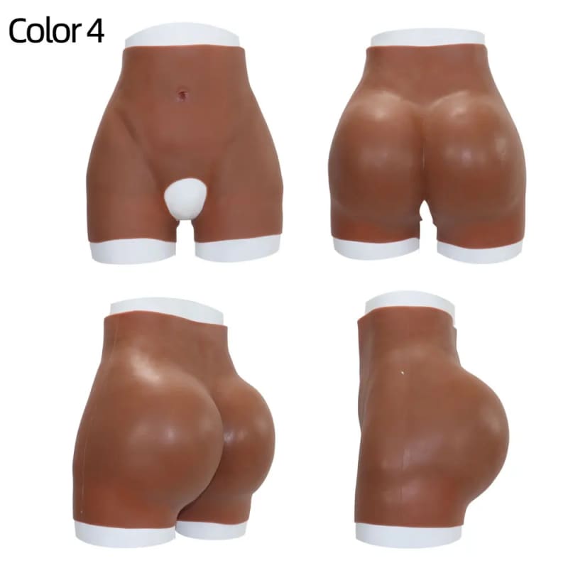 Mannequin lower body forms in a medium brown skin tone with white trim, shown from four angles.