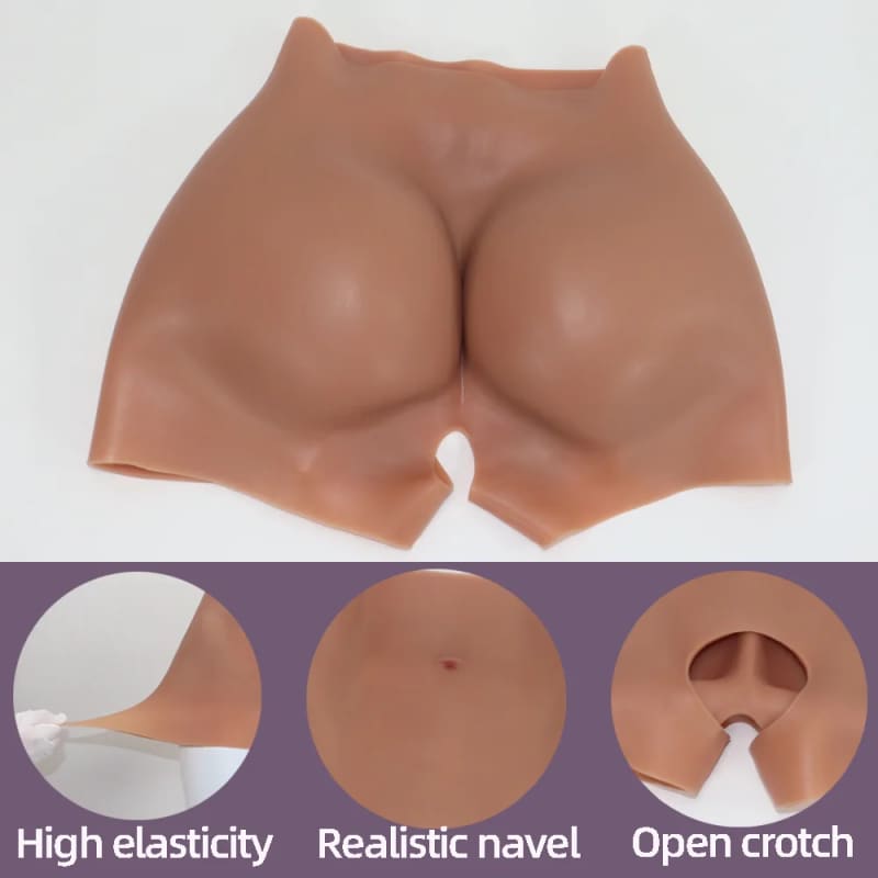 Flesh-colored silicone undergarment or body shaper with exaggerated anatomical features.