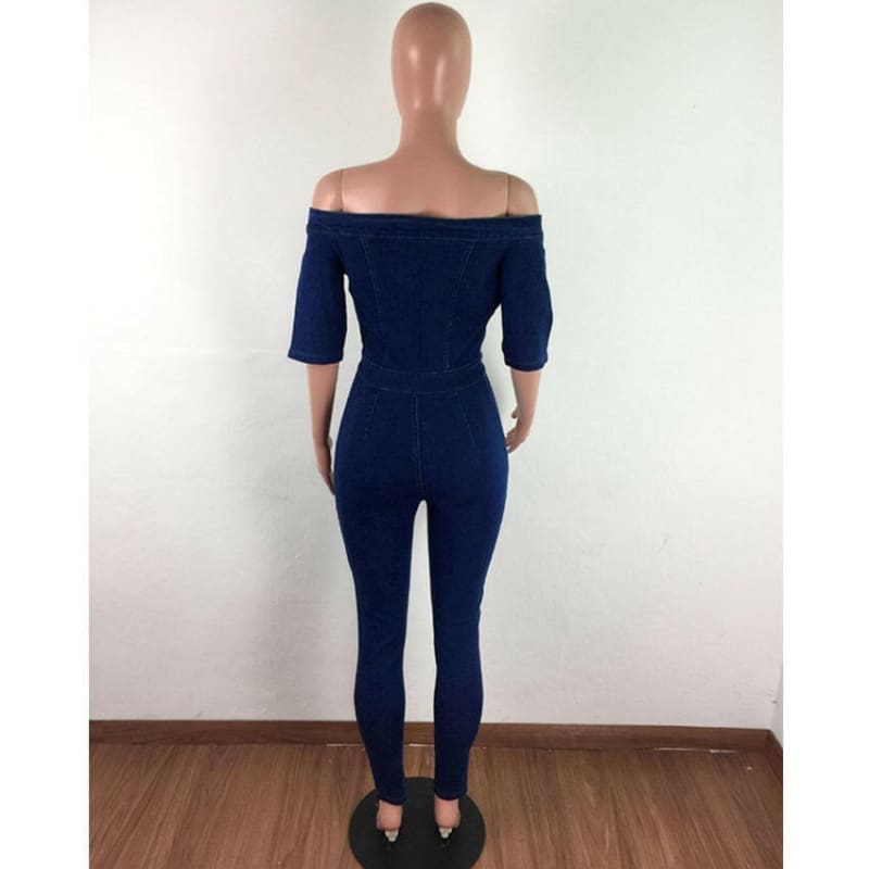 Fashion Denim Jumpsuit Womens Wide Leg Bodycon Style