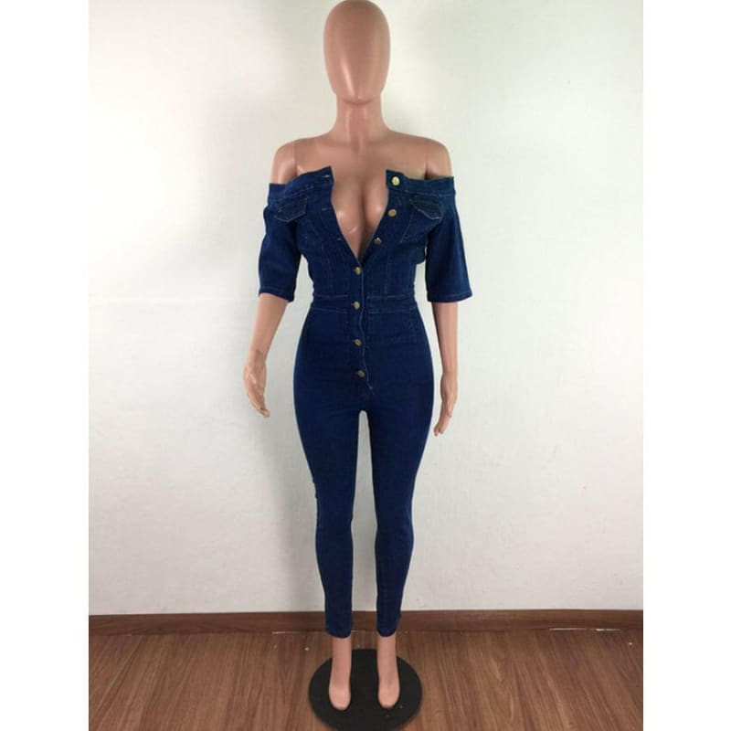 Fashion Denim Jumpsuit Womens Wide Leg Bodycon Style