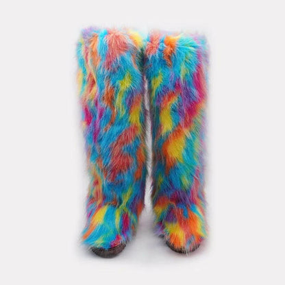 Fashion Knee High Plush Fluffy Snow Boots for Women Style 6