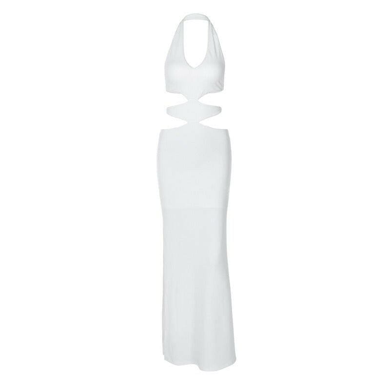 Sexy Backless Slit Neck Hanging Sleeveless Dress