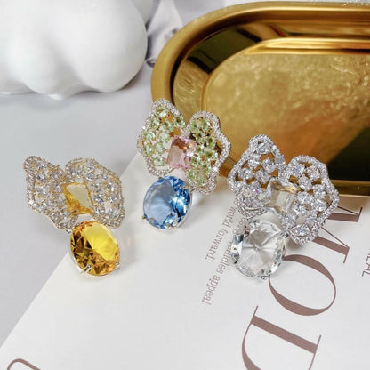 Fashionable Colored Zirconium Petals Luxury Earrings