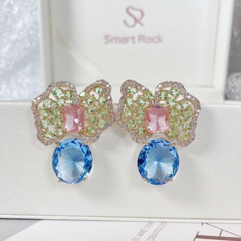 Fashionable Colored Zirconium Petals Luxury Earrings