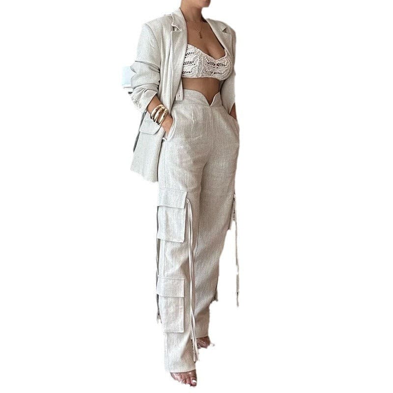 Fashionable Two-Piece Multi Pocket Suit Trousers