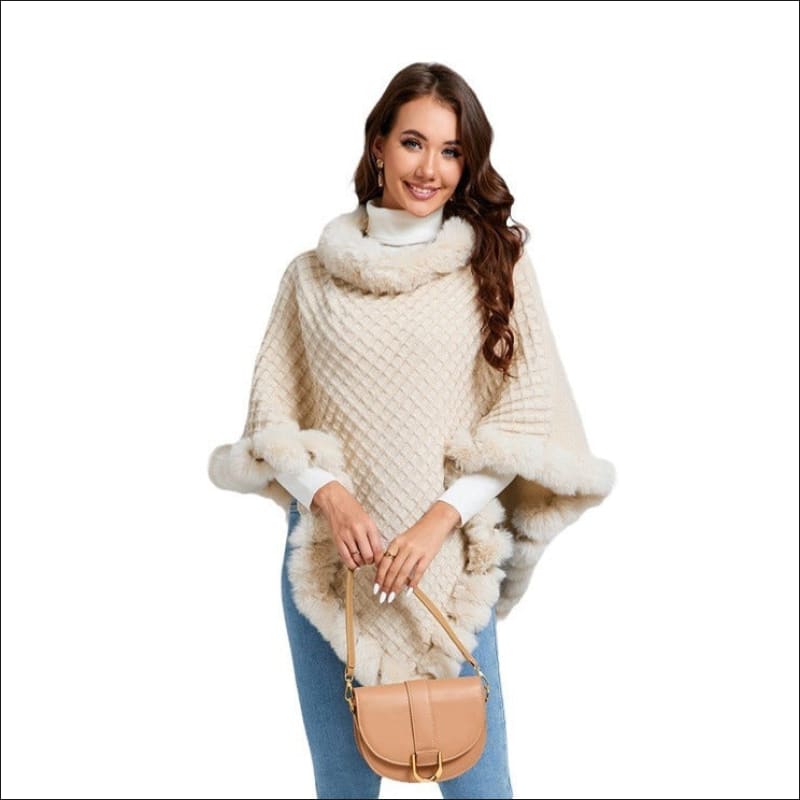 Faux Fur Collar Luxury Shawl Cape Poncho Wrap