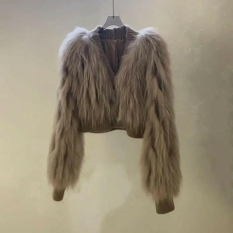 Elegant Faux Fur Jacket Short French Cardigan Coat