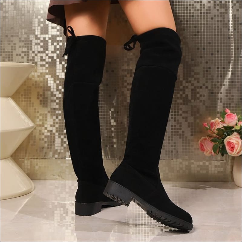 Faux Suede Boots in Deep Black Hue for Style Black / 35