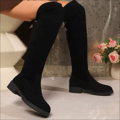 Faux Suede Boots in Deep Black Hue for Style