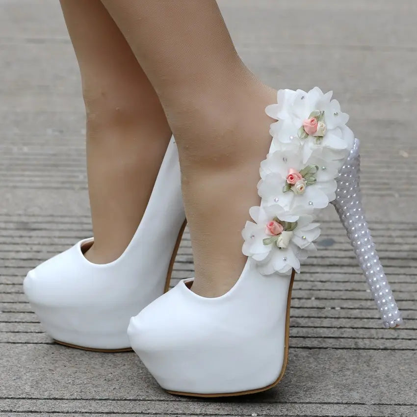 Platform High Heel Wedding/bridal Round Toe Pearl Shoes