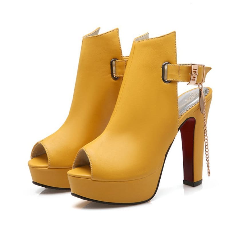 Fish Mouth Platform High Heel Sandals In Yellow, White Or Black - Pleasures and Sins