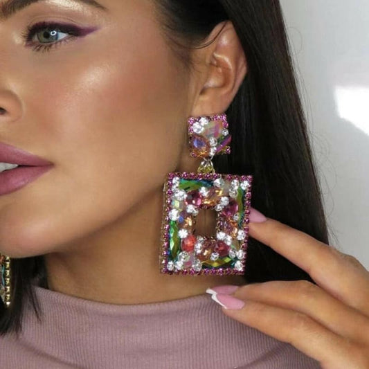 Flash Multi-Layer Square Diamond Rhinestone Earrings