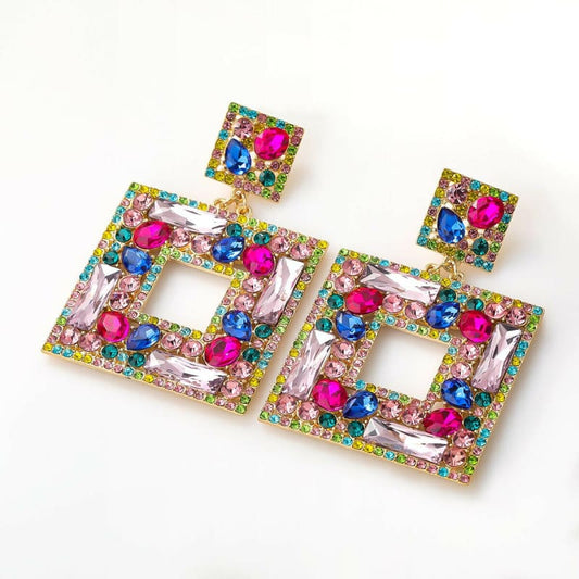 Flash Multi-Layer Square Diamond Rhinestone Earrings