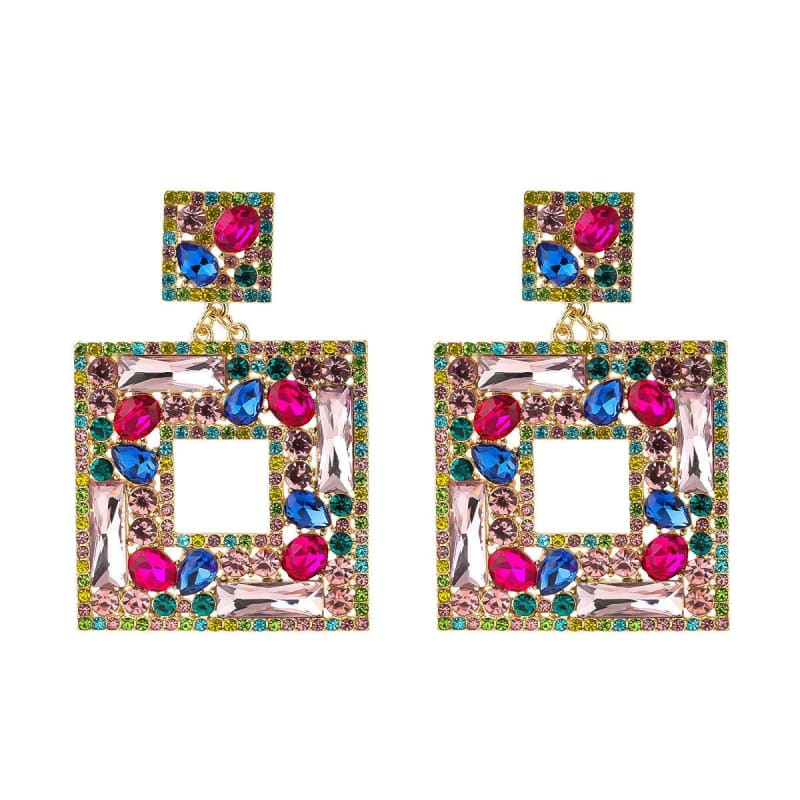 Flash Multi-Layer Square Diamond Rhinestone Earrings