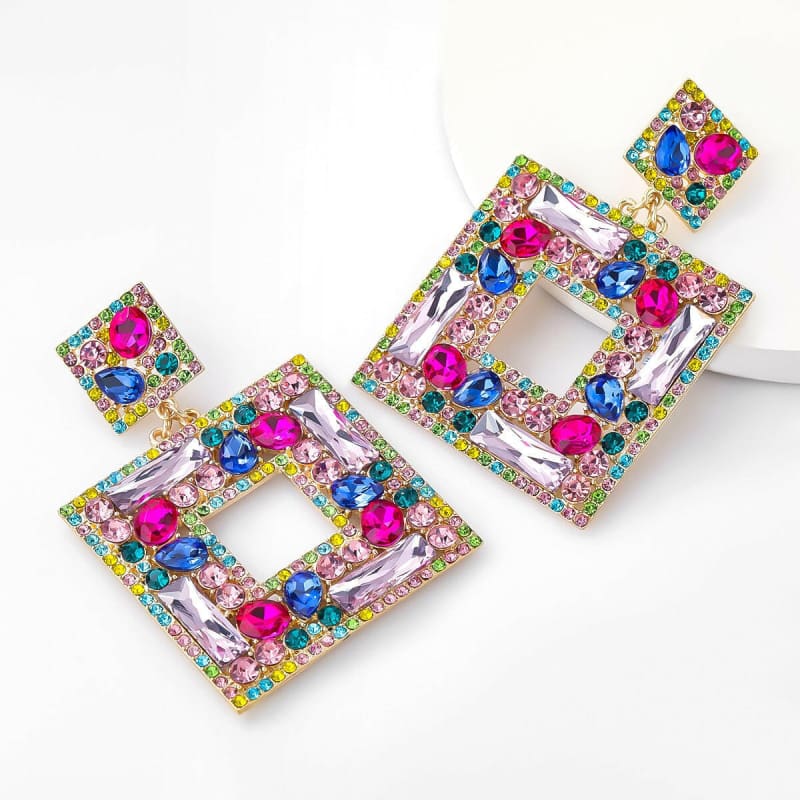 Flash Multi-Layer Square Diamond Rhinestone Earrings