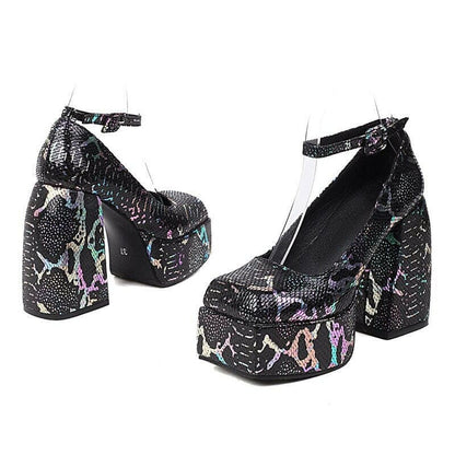 Floral Square Toe Platform High Heel Sandals black / 34