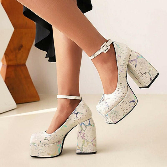 Floral Square Toe Platform High Heel Sandals