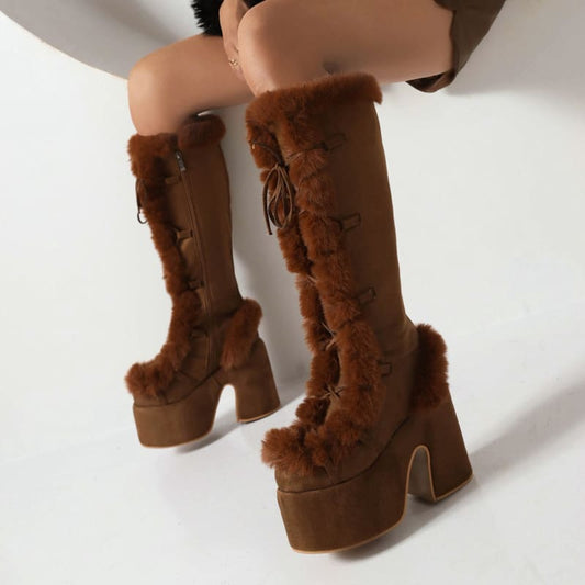Fur Boots Platform High Heel Women’s Boots - Boots