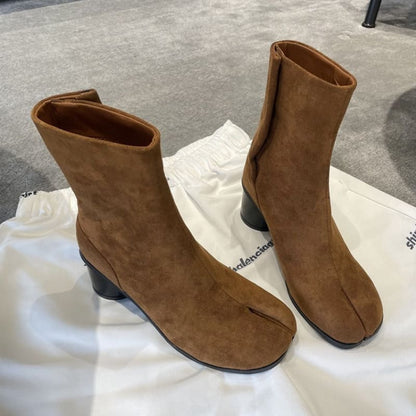 Genuine Suede Split Toe Low Heel Women’s Tabi Boots