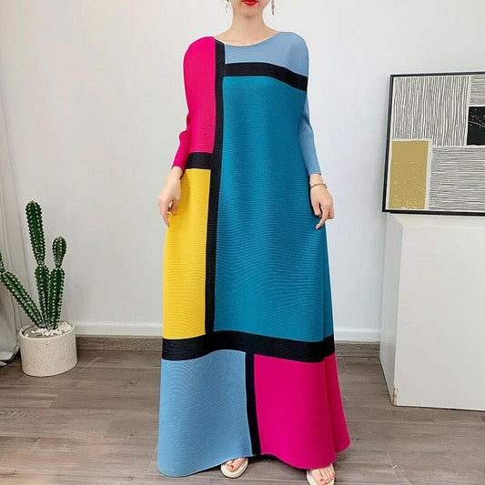 Geometric Colour Block 1980s Style A-line Dress blue