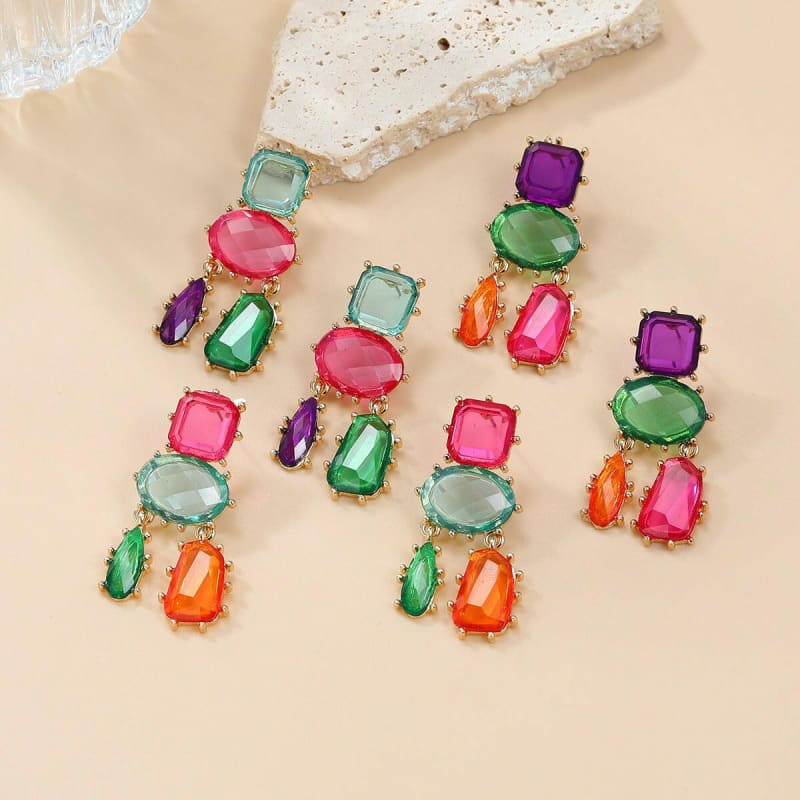 Glamourous Multi-layered Geometric Color Matching Earrings