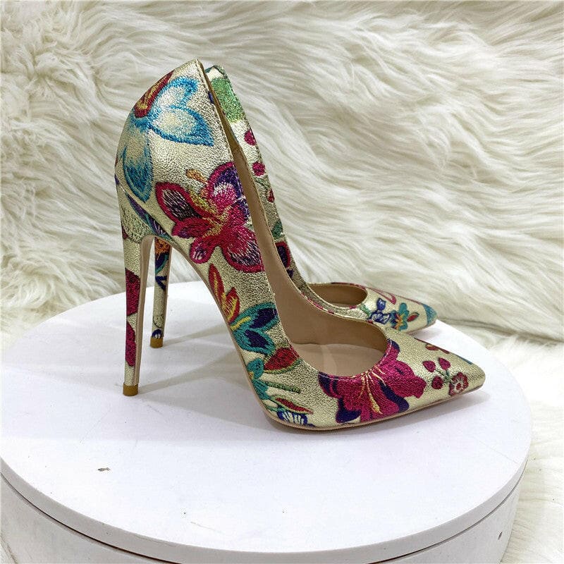 Gold Embroidered Floral High Heel Shoes for Any Occasion