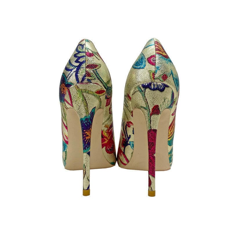 Gold Embroidered Floral High Heel Shoes for Any Occasion