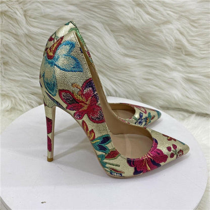 Gold Embroidered Floral High Heel Shoes for Any Occasion