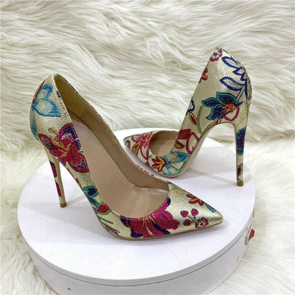 Gold Embroidered Floral High Heel Shoes for Any Occasion