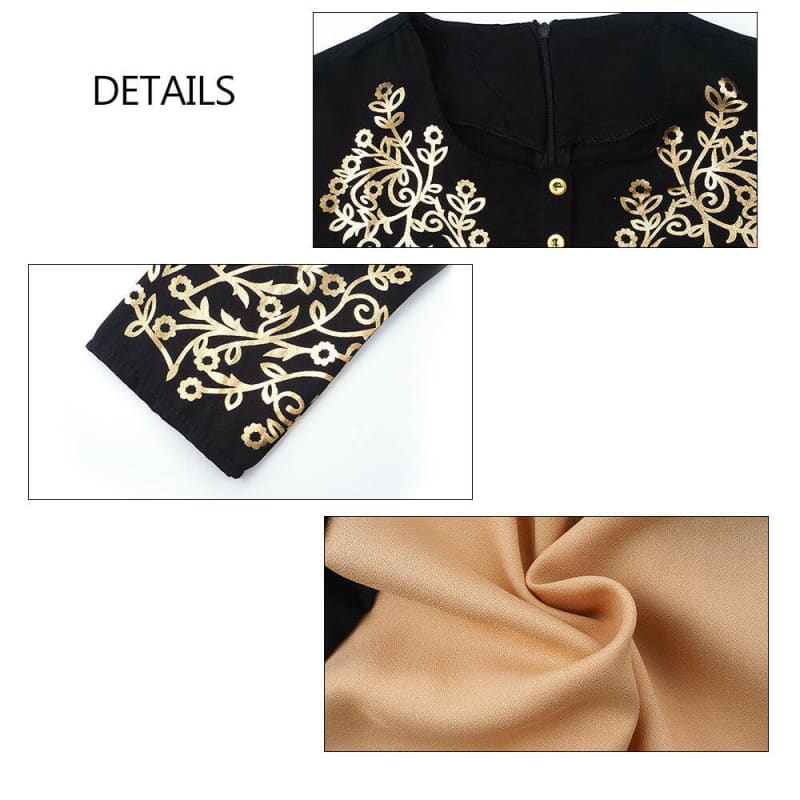 Gold Stamping Print Dubai Abaya Long Sleeve Dress