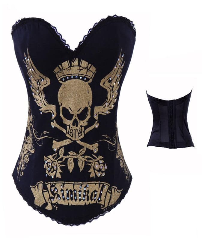 Golden Skull Corset Studded With Rhinestones, Palace High-End Corset - Pleasures and Sins